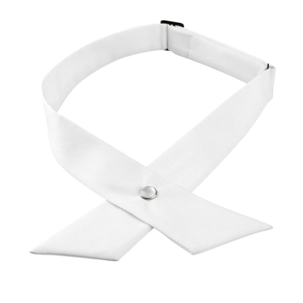 Adjustable School Uniform Solid Color Button Neck Criss-Cross Bowtie White